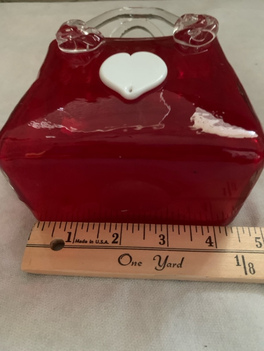 Murano Style Red Art Glass Purse Vase White Heart Vintage NWOT - Picture 7 of 8